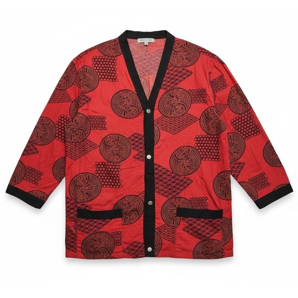 Sears Roebucks Vtg Noragi Style Asian Inspired Print Kimono Cardigan Jacket Sz M - Picture 2 of 4